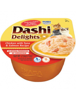 Inaba Dashi Delights cat Kura s tuniakom a lososom 6 x 70 g vanička